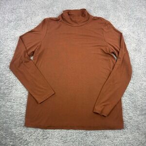 EILEEN FISHER Womens Mockneck Turtleneck Long Sleeve Top Shirt Brown Large